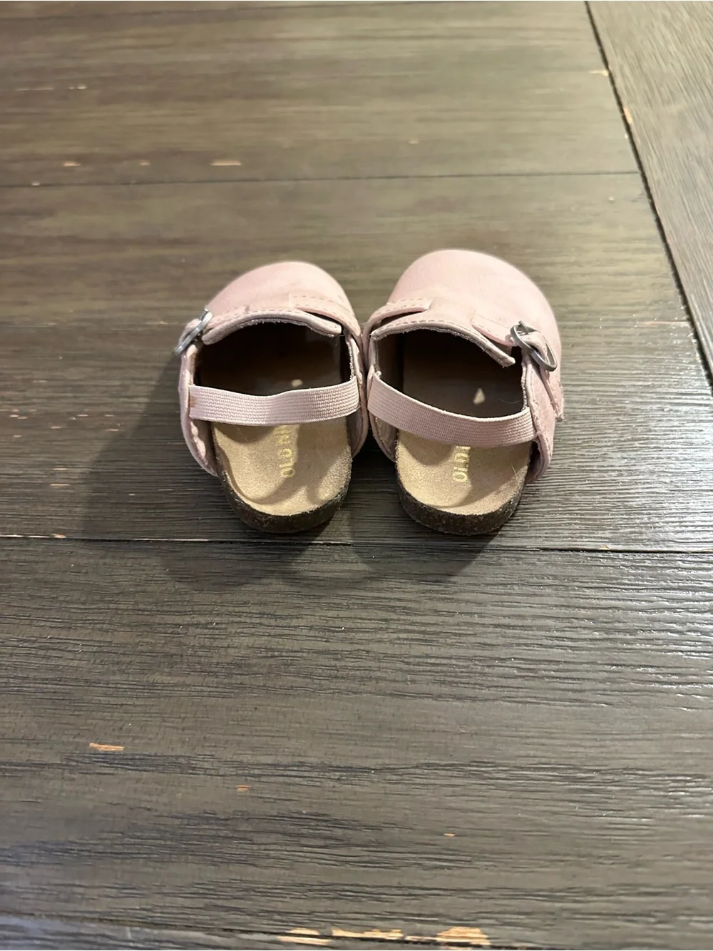 Sz 4 Faux-Suede Buckled Strap Clog Sandals
